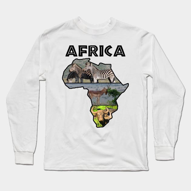 African Wildlife Continent Collage Map Long Sleeve T-Shirt by PathblazerStudios